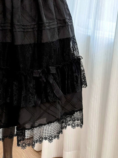 3-Color Lace Tiered Underskirt with Bow - Tan Tuan