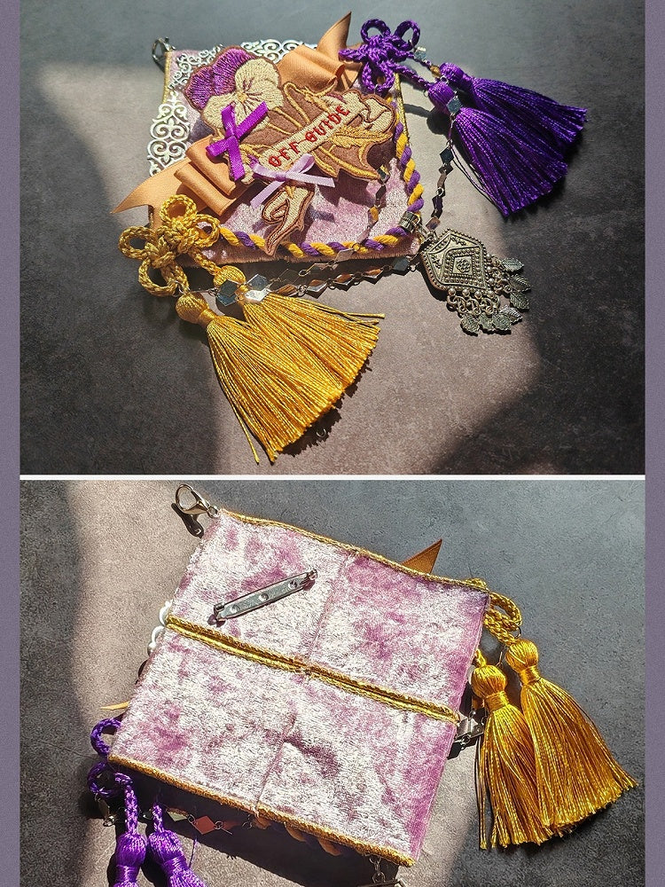 Yellow & Purple Lolita Hair Veil with Brooch Accessory - Neoludwig