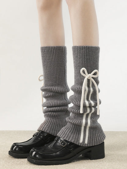 Colors Knitted Strappy Pattern Vertical Warmers 5 Bow Leg Striped Accent