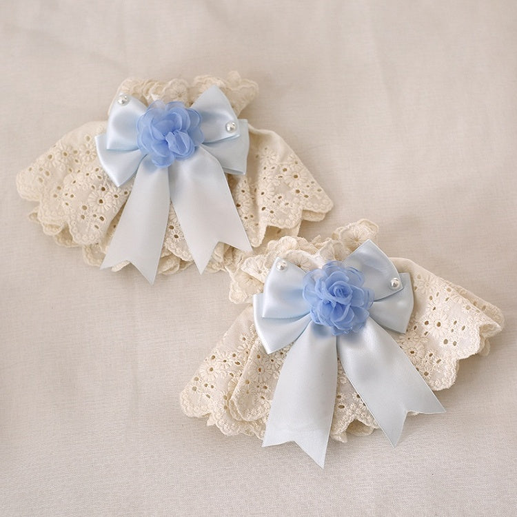 Cuffs Beige Lovely Light Sweet Blue With Wrist Bows Flower Lolita