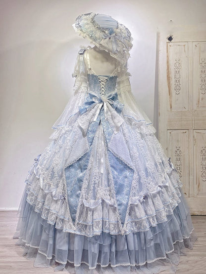 Dress Hime Floral One Corset Lolita Gorgeous Hanayome Bowknot Blue Piece