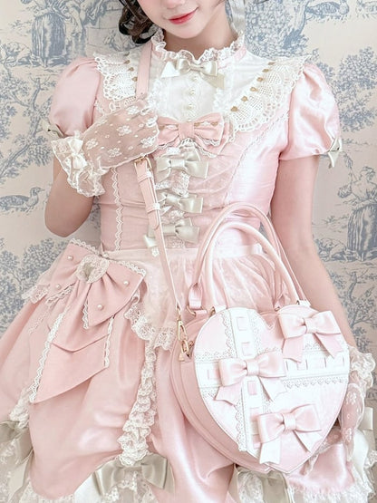 Tasche Abstrakt PU Schleife Leder mit Herz - Hand Süße Lineare Akzente Kreuz Rosa Lolita Design