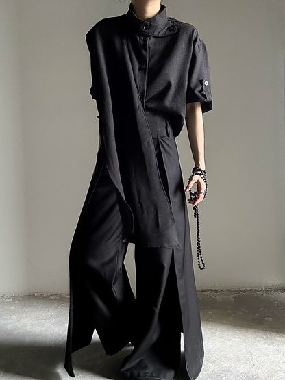 Black Extended Sleeve Convertible Unisex Short with Shirt Scarf