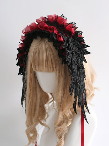 Lolita Hairband Gothic Colors Feather-Shaped Lace 8 Black