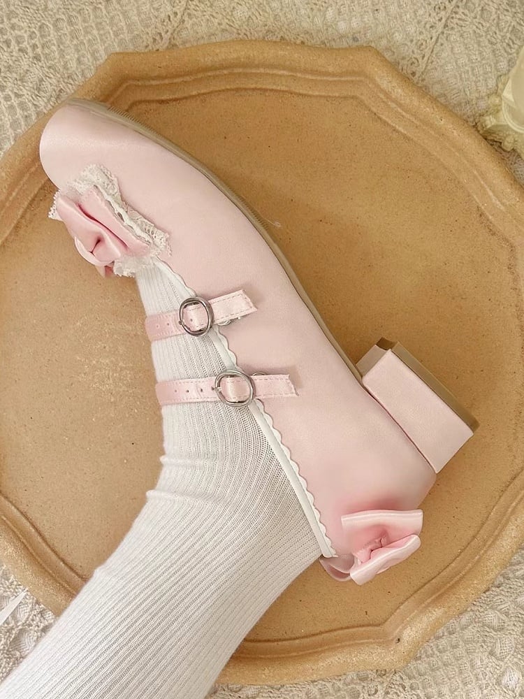 Pink Edging Ruffled Janes - Sweet Lolita Lace Mary