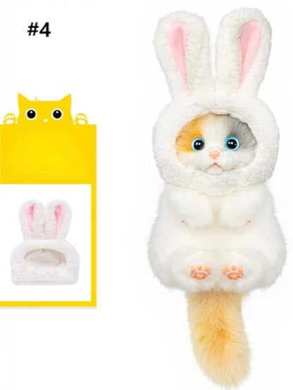 Options Cat Cute Plush Hood with Keychain Hat Realistic Bunny 4