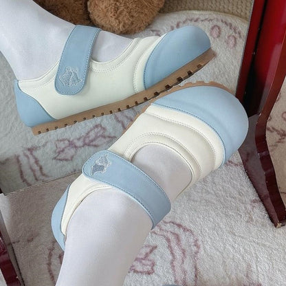 Sky Blue Sweet Lolita Shoes with Round Toe and Bell Print Hook and Loop Closure