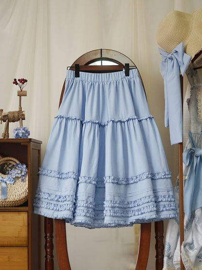 Blauer Lolita-Unterrock mit elastischer Taille und knielanger Länge