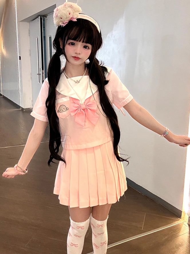 Little Seal Pink Sailor Collar JK Uniform Top with Free Bow Tie