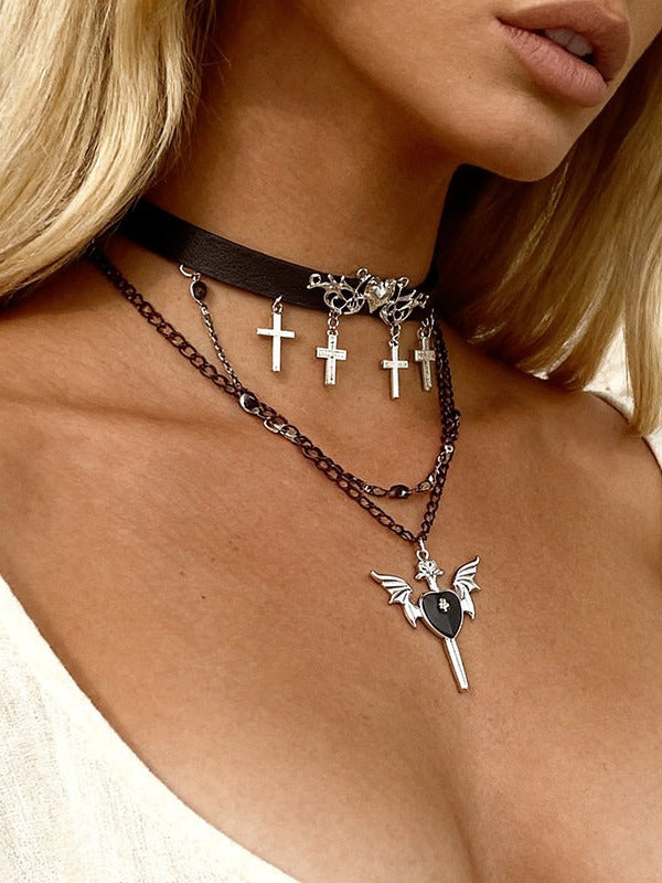 Black Layered Cross Chain Necklace - Kiwi Store