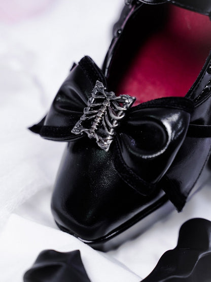 Elegant Gothic Lolita Black Shoes with Butterfly Bow & 10cm Slope Heel - sphenoid