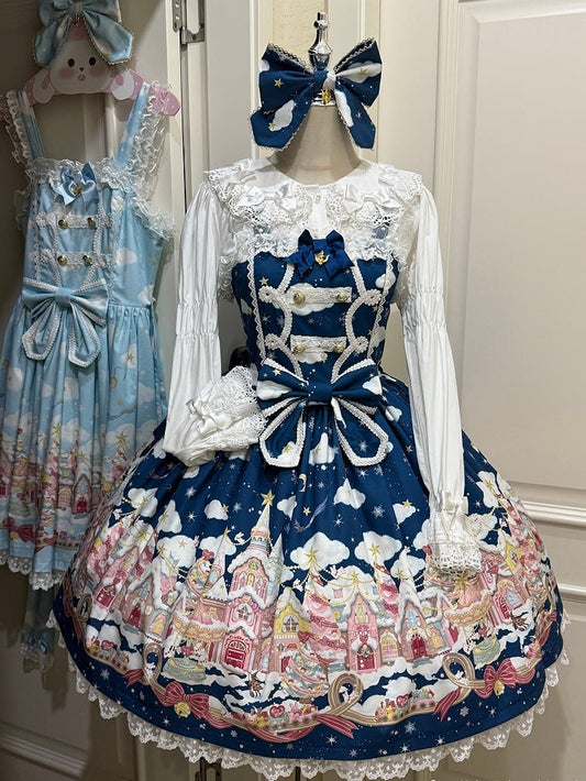 Sweet Snoaw Lolita and Dark Blue Print Skirt Country Jumper Stars