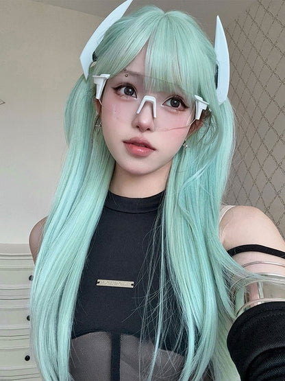 Long Wig with 66cm Straight Bangs Air Mint Green