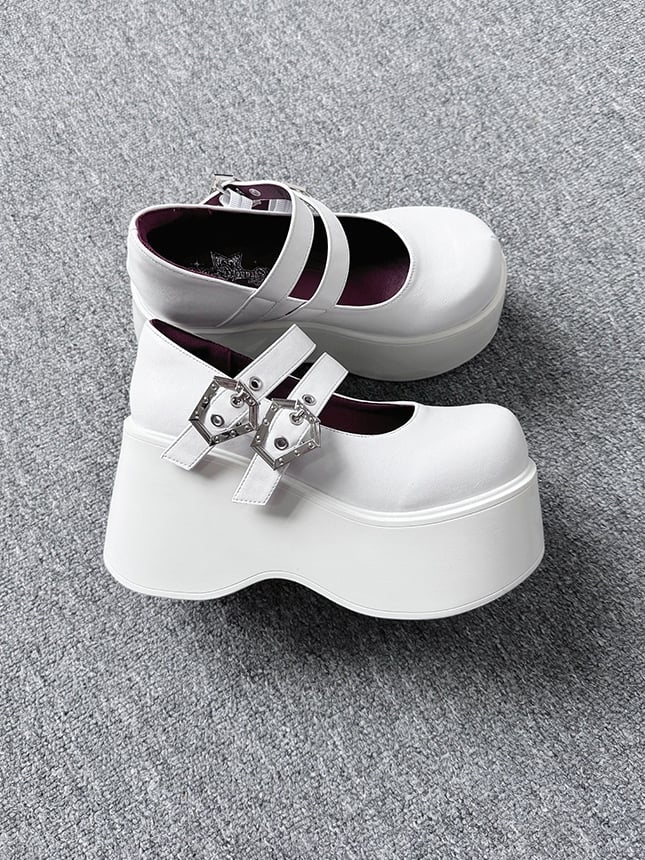 White PU Matte Design Punk Dual in Style Shoes Coffin Buckles Platform
