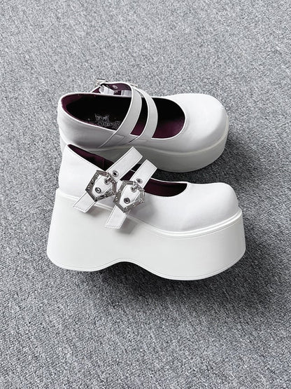 White PU Matte Design Punk Dual in Style Shoes Coffin Buckles Platform