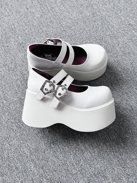 White PU Matte Design Punk Dual in Style Shoes Coffin Buckles Platform