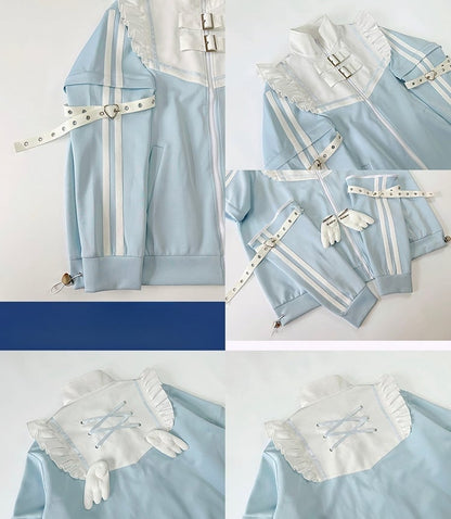 Detachable High Brooches Gray Free Neck with Sleeves Jirai Kei Jacket Angel-wing