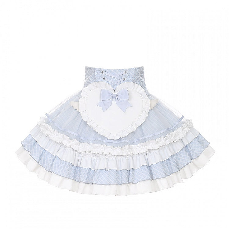 Sky Blue Tiered Ruffle Skirt with Heart Apron - Puppet Bombs