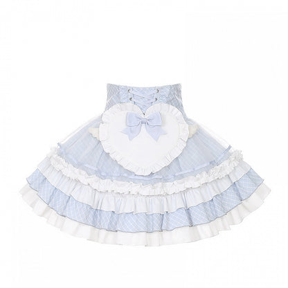 Sky Blue Tiered Ruffle Skirt with Heart Apron - Puppet Bombs