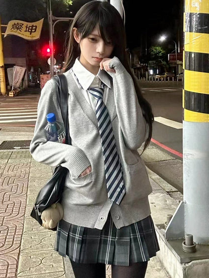 7 Optionen Farbe Strickjacke Gestrickter V-Ausschnitt