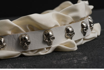 White Gothic Skeleton Studs Buckle Ruffled KC