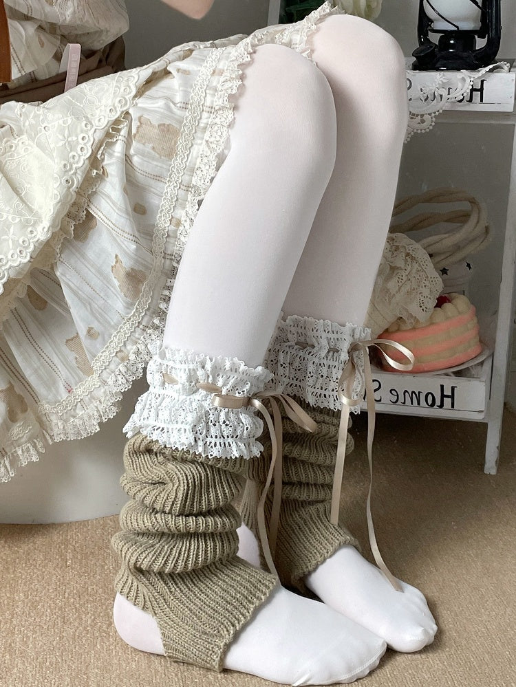 Lolita Knitted Leg Warmers Cuffs Color 7 Options Lace