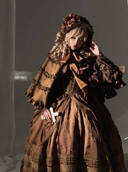 Brown Lolita Banded Cape Trims with Collar Ruffled