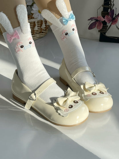 1.5cm Heeled Sweet Lolita Beige Mary Janes with Crab Theme & Bow Accents