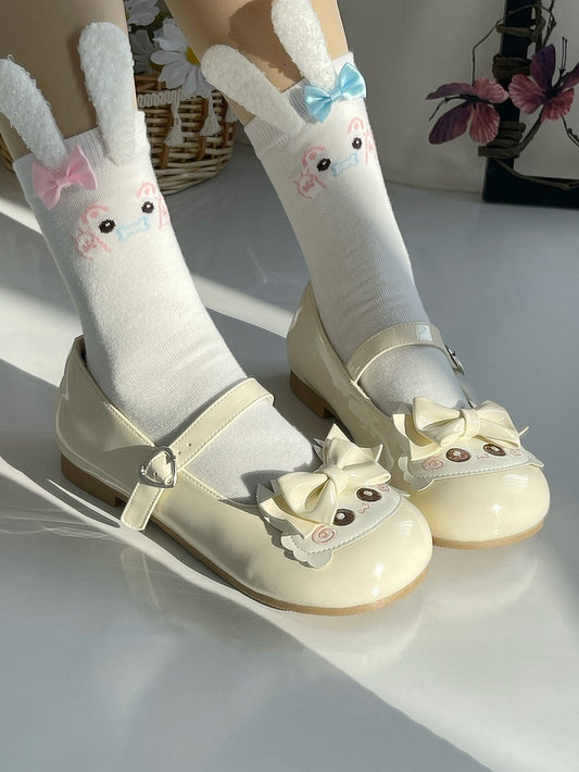 1.5cm Heeled Sweet Lolita Beige Mary Janes with Crab Theme & Bow Accents