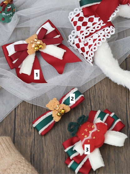 Bell Hairclip White Bowknot Style Red Bear Christmas