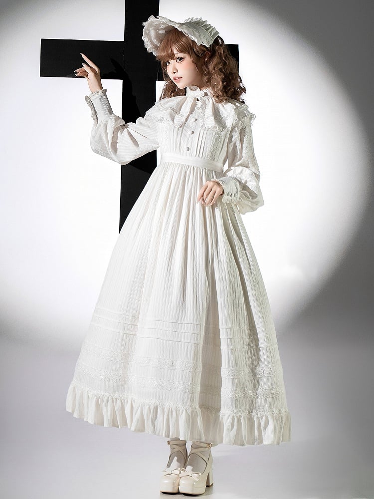 Gothic All Waist Dress Long Shiro High Sleeves Lolita White