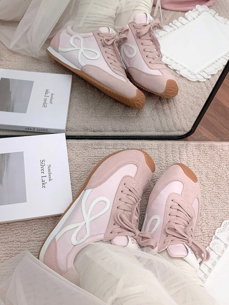 Ties Design Sneakers Pink Bowknot Lace-up Front