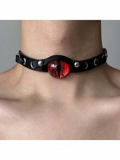 Gothic Black Choker with Red Devil Eye Charm - YSHXS