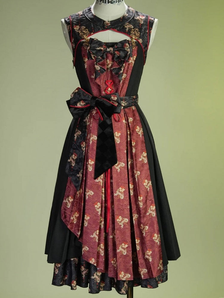 Retro Floral Print Lolita JSK with Layered Skirt - Neoludwig