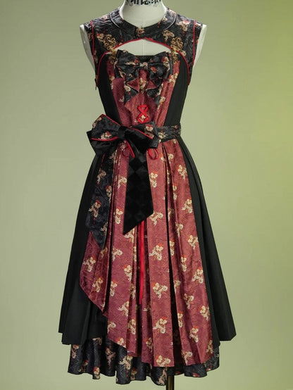 Retro Floral Print Lolita JSK with Layered Skirt - Neoludwig