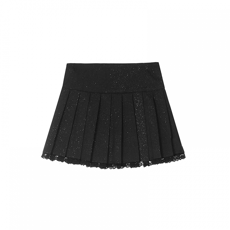 ブラックレーストリム スパンコールディテール プリーツスカート