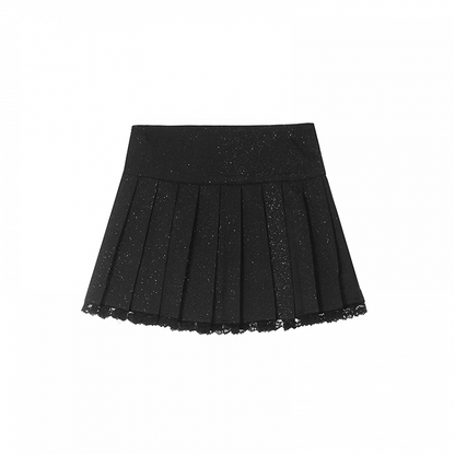 ブラックレーストリム スパンコールディテール プリーツスカート