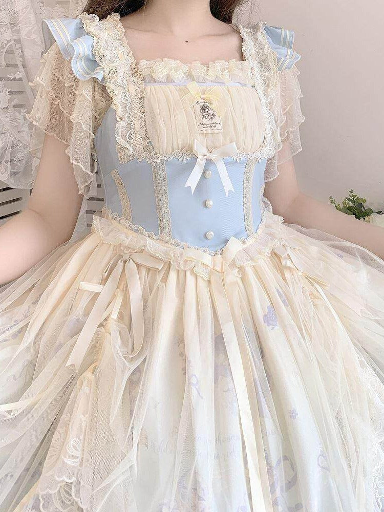 Short Sleeve Ballet Lace Lolita Blouse - Lan Jian Chuan