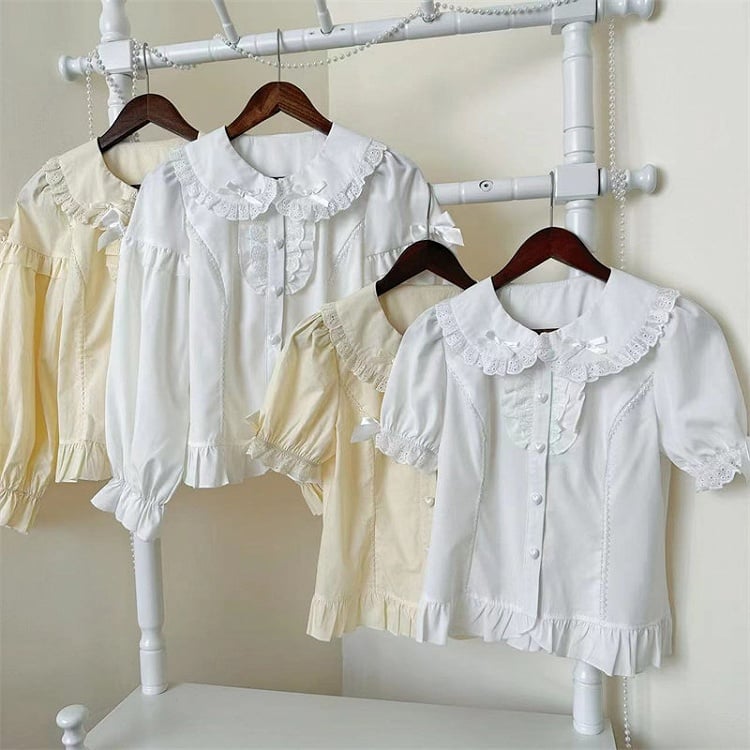 Apricot Ruffled with Blouse Bow Short-Sleeve Decorations