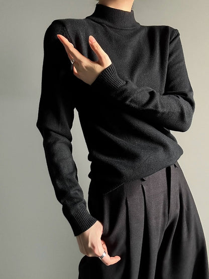 Fit Ouji Black Slim Sweater Long-Sleeve Lolita Turtleneck Unisex