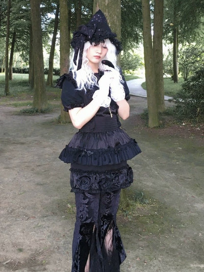 Gothic Tall Pointed Witch Hat with Bow - freetrader