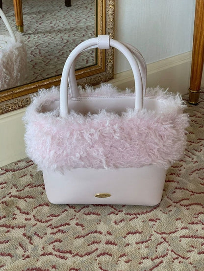 Pink PU Fluffy Decorated Handbag Sweet Style - Lalacita