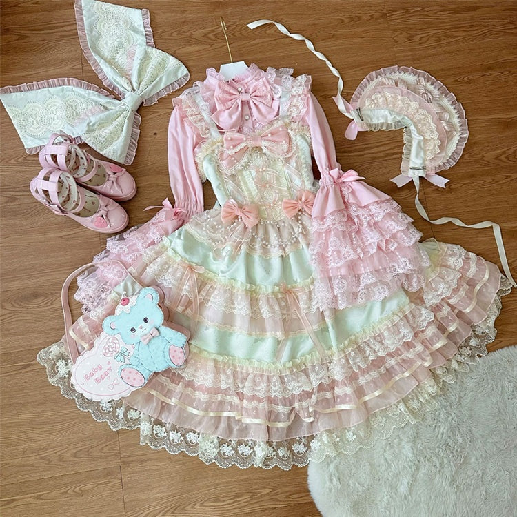Pink Apricot Bow / Green Blue Big