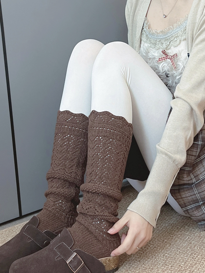 Off-white/Gray/Coffee Sweet Hollow-out Calf Socks