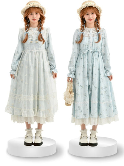 Aprikosenfarbenes Überkleid mit Peter-Pan-Kragen und Blumenstickerei