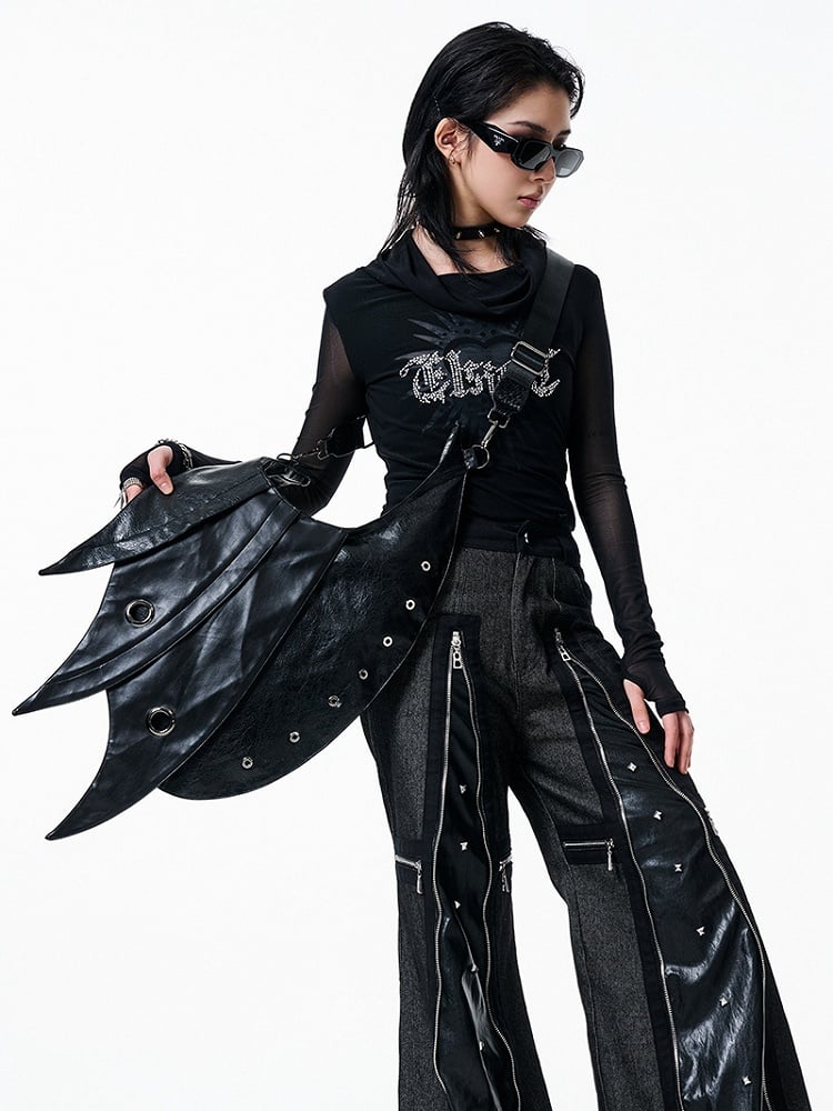 Black Punk Armor Large PU Crossbody Bag - Antiphase