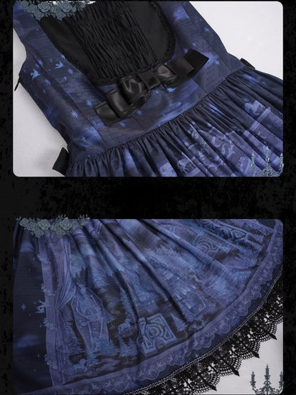 Floral Print Lace-Up Back JSK Dress - iris de nuit
