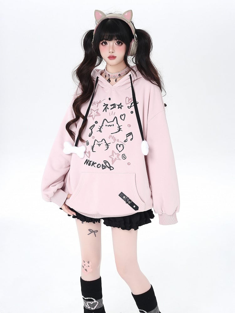 Hoodie Pink Y2K Jacket - Pattern Cat