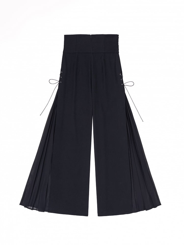 Black High Waist Flowing Pleated Chiffon Wide-leg Pants - DevilInspired Exclusive Collection