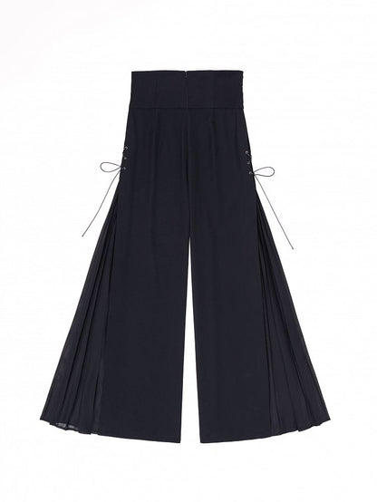 Black High Waist Flowing Pleated Chiffon Wide-leg Pants - DevilInspired Exclusive Collection